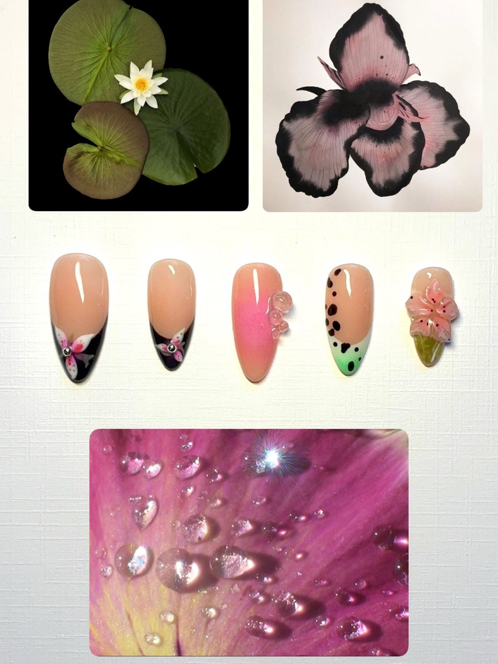 Floral Pink & Black Press-On Nail Set